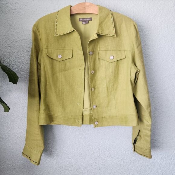 Kelly and Diane 100% linen embellish pineapple Safari Coastal jacket - Picture 3 of 16